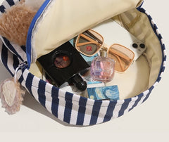 Cute Striped Duffy Plush Face Pocket Schoolbag with Red Beret