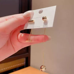 Delicate Gold Tone Minimalist Chain Drop Earrings with Bar Stud and Dangling Bar