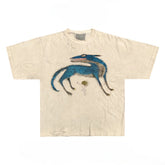 Distressed Graphic Tee with Abstract Wolf and Figure Print