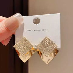 Elegant Gold Tone Square Drop Earrings with Pave Cubic Zirconia