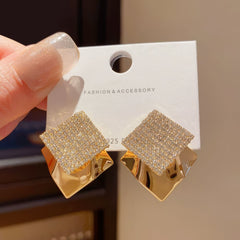 Elegant Gold Tone Square Drop Earrings with Pave Cubic Zirconia