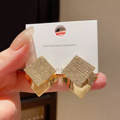 Elegant Gold Tone Square Drop Earrings with Pave Cubic Zirconia