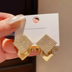 Elegant Gold Tone Square Drop Earrings with Pave Cubic Zirconia