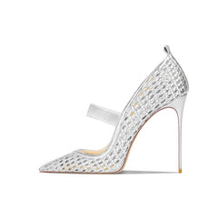 Elegant Metallic Mesh Pointed-Toe Stiletto Heels