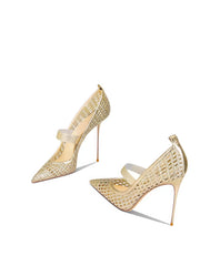 Elegant Metallic Mesh Pointed-Toe Stiletto Heels