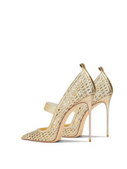 Elegant Metallic Mesh Pointed-Toe Stiletto Heels