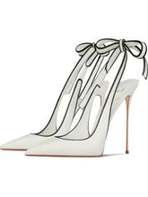 Elegant Pointed-Toe Stiletto Heels with Bow-Tied Ankle Straps