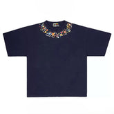 Elegant T-shirt with Embroidered Floral Neckline