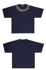 Elegant T-shirt with Embroidered Floral Neckline