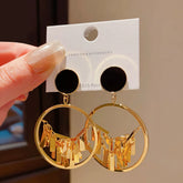 Enamel Stud Open Hoop Fringe Earrings