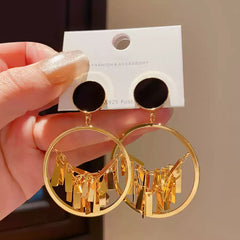 Enamel Stud Open Hoop Fringe Earrings