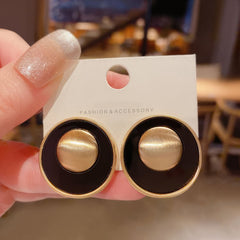 Fashion Gold-Plated Black and Gold Toned Round Stud Earrings