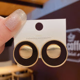 Fashion Gold-Plated Black and Gold Toned Round Stud Earrings