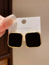 Fashion Gold-Plated Black and Gold Toned Square Stud Earrings