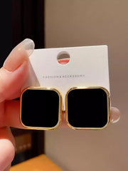 Fashion Gold-Plated Black and Gold Toned Square Stud Earrings
