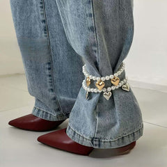 Faux Pearl Heart Charm Beaded Anklet