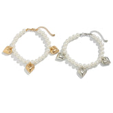 Faux Pearl Heart Charm Beaded Anklet