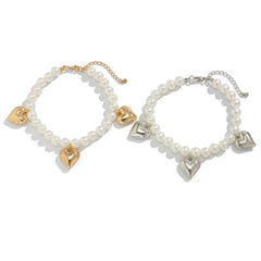Faux Pearl Heart Charm Beaded Anklet
