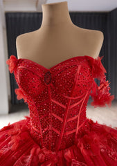 Floral Applique Detail Sequin Decor Ball Dress - V5W6X