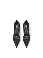 Floral Jacquard Pointed-Toe Black Stiletto Pumps