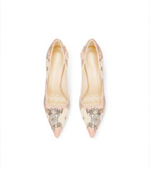 Floral Sequin Pointy Toe High Heels