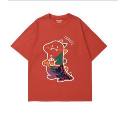 Fun Dinosaur with Drink Design T-Shirt