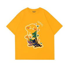 Fun Dinosaur with Drink Design T-Shirt
