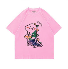 Fun Dinosaur with Drink Design T-Shirt