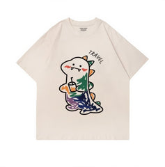 Fun Dinosaur with Drink Design T-Shirt