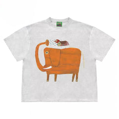 Funny Animal Graphic T-Shirt with Elephant and Bird