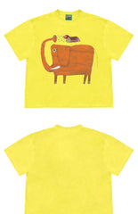 Funny Animal Graphic T-Shirt with Elephant and Bird