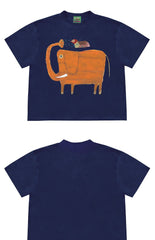 Funny Animal Graphic T-Shirt with Elephant and Bird