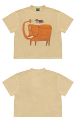 Funny Animal Graphic T-Shirt with Elephant and Bird
