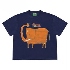 Funny Animal Graphic T-Shirt with Elephant and Bird