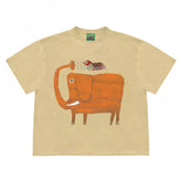 Funny Animal Graphic T-Shirt with Elephant and Bird