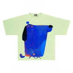 Funny Dog Graphic Tee with Abstract Design Print