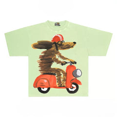 Funny Graphic Tee with Dog on a Scooter Print