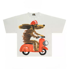 Funny Graphic Tee with Dog on a Scooter Print