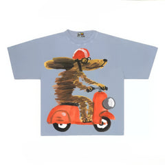Funny Graphic Tee with Dog on a Scooter Print