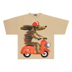 Funny Graphic Tee with Dog on a Scooter Print