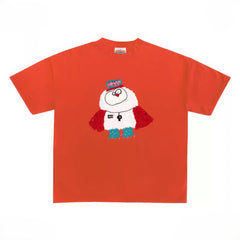 Funny Orange Graphic T-shirt with Night Guard Cartoon Print