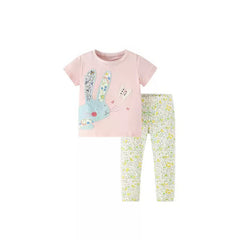 Girls' Rabbit T-Shirt with Floral Leggings Set