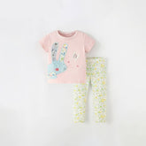 Girls' Rabbit T-Shirt with Floral Leggings Set