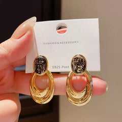 Glitter Resin Stud Oval Hoop Drop Earrings