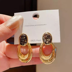 Glitter Resin Stud Oval Hoop Drop Earrings