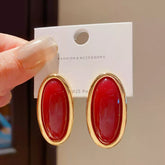Glossy Oval Cabochon Stud Earrings