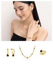 Gold Chunky Curb Chain Bracelet with Black Heart Detail