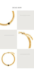 Gold Chunky Curb Chain Bracelet with Black Heart Detail