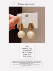 Gold Textured Top Faux Pearl Earrings