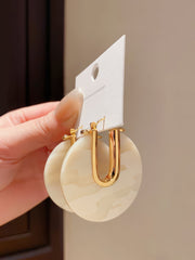 Gold Tone U-Hook Earrings with Shimmering Iridescent Round Disc